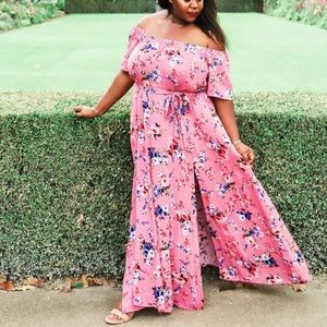 Maybe off shoulder floral print split spring maxi dress size 3x 18